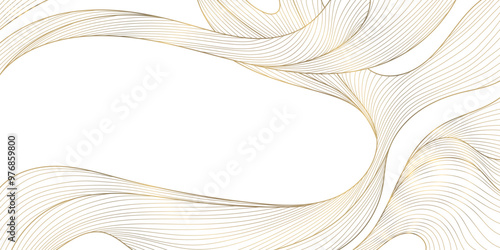 Fotografie Vector art deco golden on white line wave background