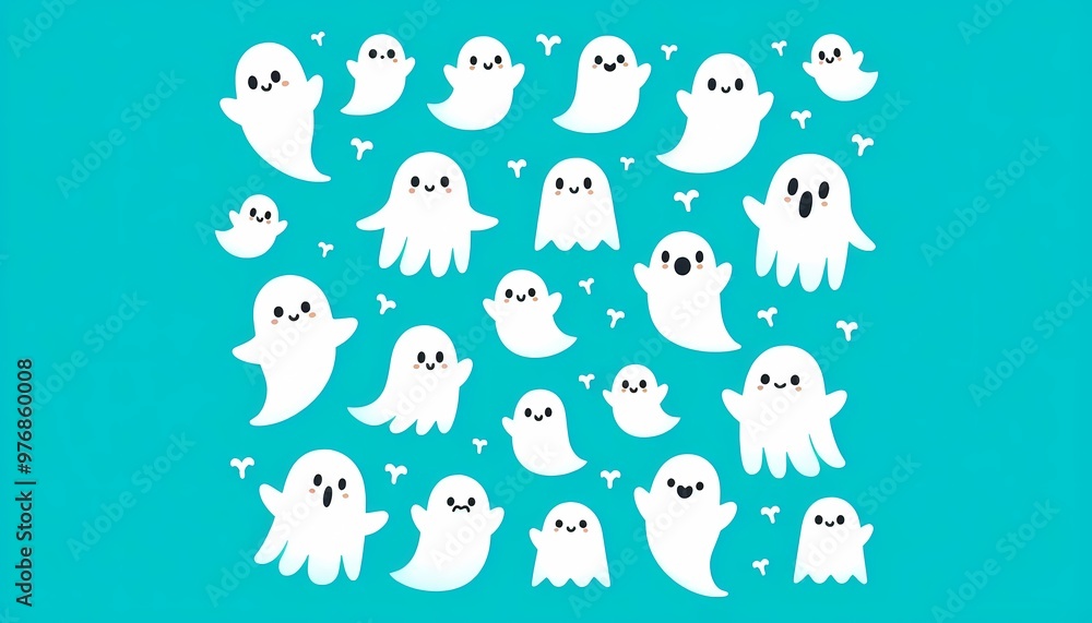 Cute white ghosts pattern on bright color background Cute white ghosts pattern on bright color background