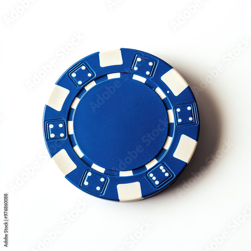 Blue Poker Chip Top View Isolated on White Background – Gambling and Casino Theme