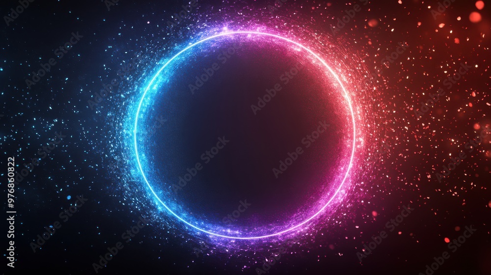 Fototapeta premium Dynamic Neon Light Ellipse with Glittering Sparks and Flares on a Futuristic Abstract Background, Conveying Motion and Energy