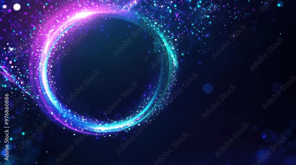 Dynamic Neon Light Ellipse with Glittering Sparks and Flares on a Futuristic Abstract Background, Conveying Motion and Energy Dynamic Neon Light Ellipse with Glittering Sparks and Flares on a Futuristic Abstract Background, Conveying Motion and Energy