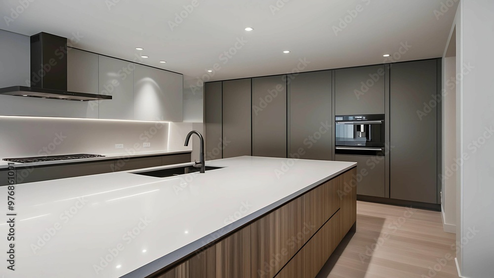 Stunning Modern Kitchen Featuring Elegant Wood Accents and Sleek White Marble Surfaces Stunning Modern Kitchen Featuring Elegant Wood Accents and Sleek White Marble Surfaces