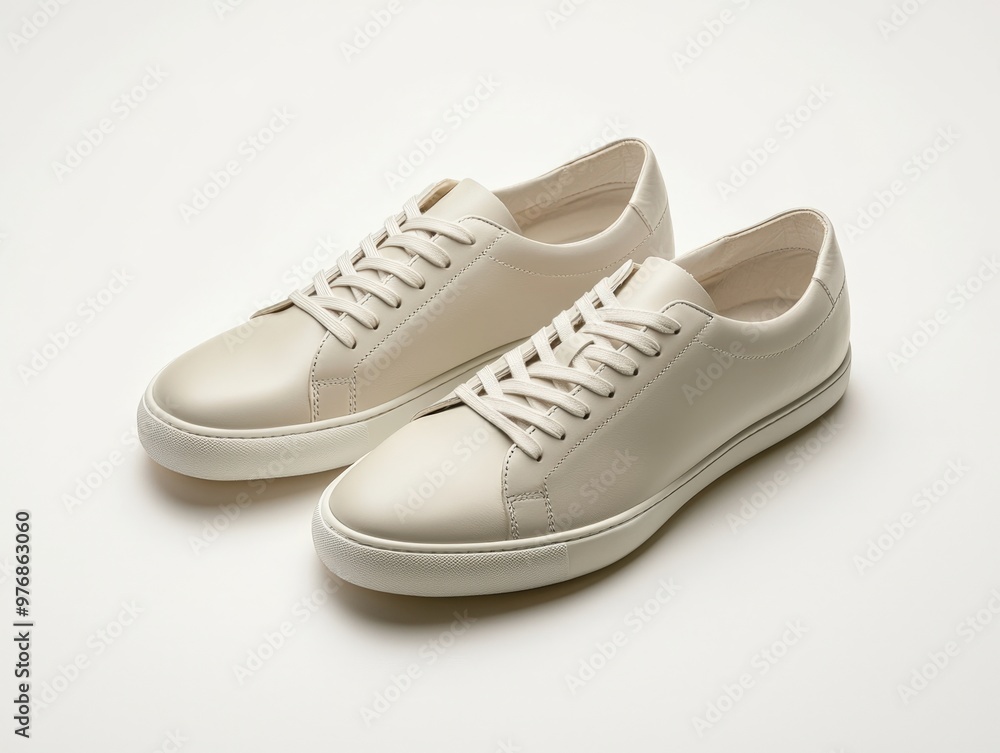 Stylish minimalist sneakers in creamy beige showcasing elegance for casual wear Stylish minimalist sneakers in creamy beige showcasing elegance for casual wear