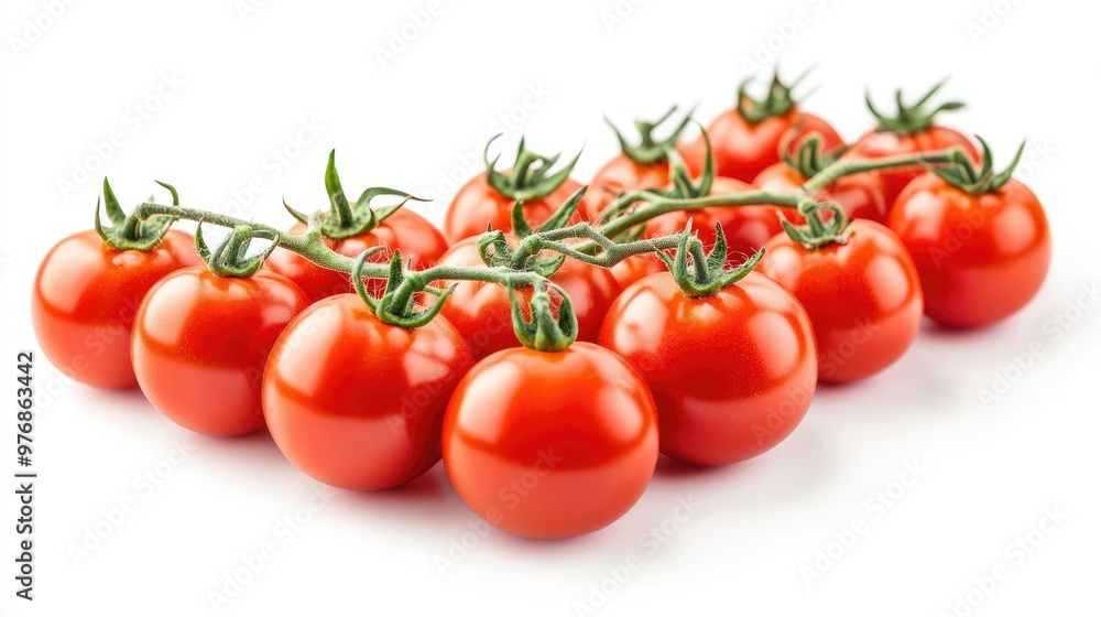 Group of vibrant red tomatoes isolated on a white background, perfect for making sauce. Group of vibrant red tomatoes isolated on a white background, perfect for making sauce.