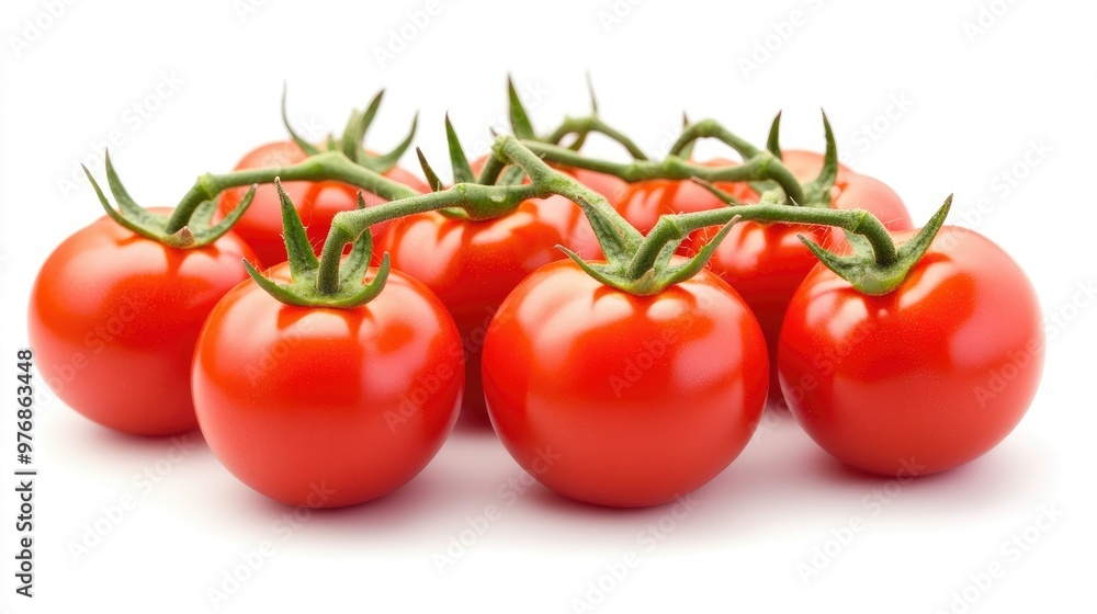 Group of vibrant red tomatoes isolated on a white background, perfect for making sauce. Group of vibrant red tomatoes isolated on a white background, perfect for making sauce.