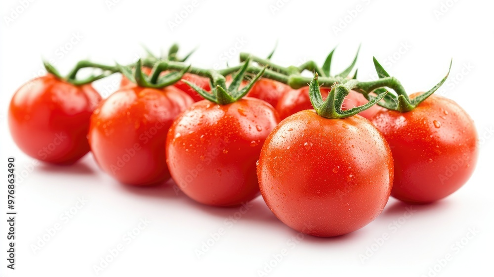 Group of vibrant red tomatoes isolated on a white background, perfect for making sauce. Group of vibrant red tomatoes isolated on a white background, perfect for making sauce.