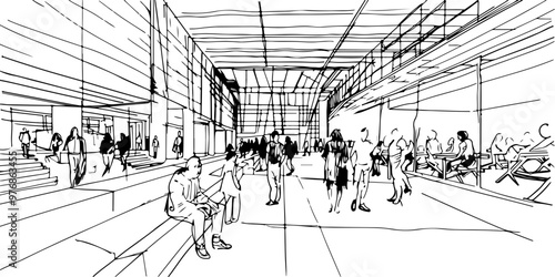 Linear Sketch of a Busy Indoor Public Space