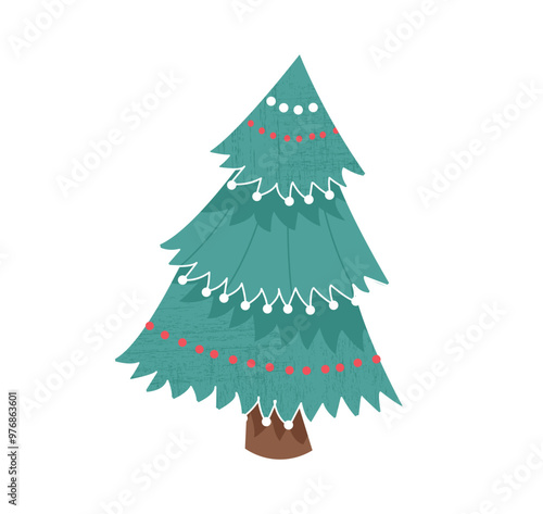 Christmas tree isolated on white background. Colorful cartoon winter tree for holiday xmas and new year. Vector illustration isolated on white background.