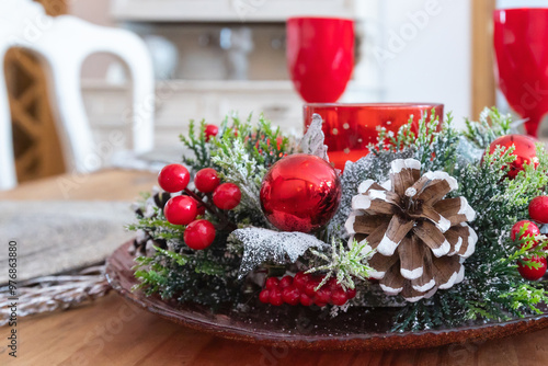 Christmas Table Setting. Holiday Decor photo