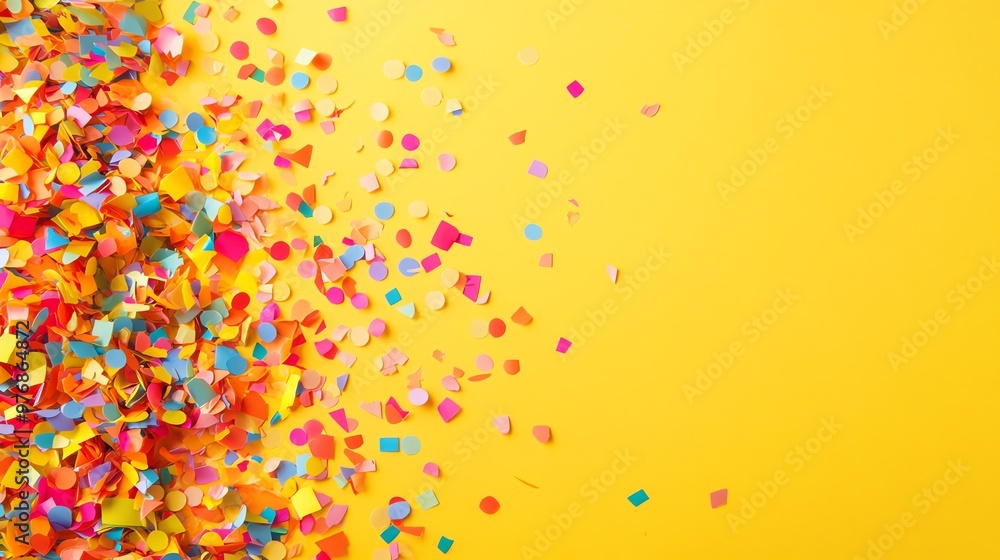 Fototapeta premium Colorful confetti on a yellow background.