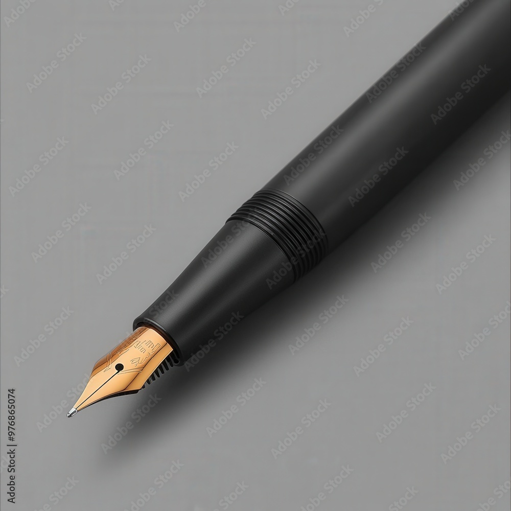 The elegant black fountain pen showcases a gleaming golden nib that glints in the soft light The elegant black fountain pen showcases a gleaming golden nib that glints in the soft light