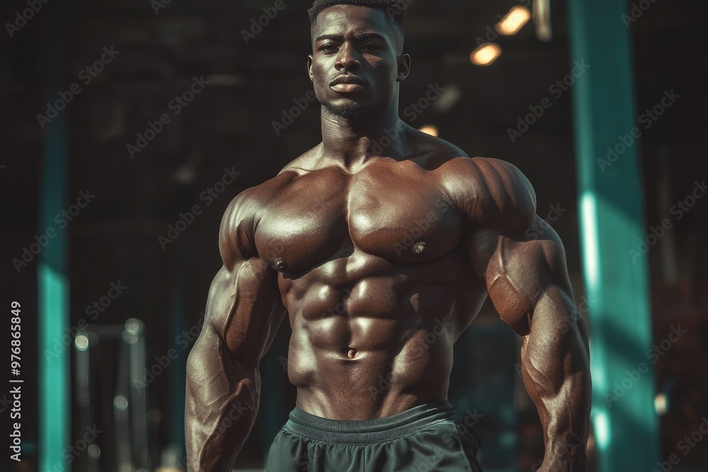 Bodybuilder posing and showing his muscles at the gym Bodybuilder posing and showing his muscles at the gym