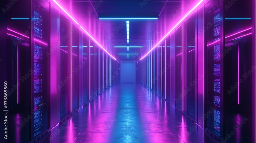 A futuristic, brightly lit corridor with neon lights. A futuristic, brightly lit corridor with neon lights.