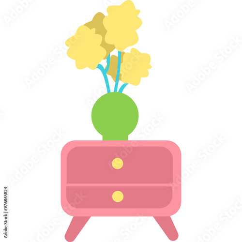 Vase of flower on bedside table vector icon