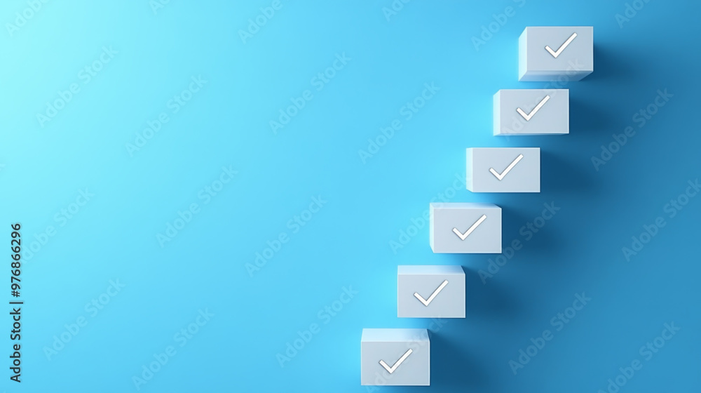 Vertical Checklist with Checkboxes on Blue Background Vertical Checklist with Checkboxes on Blue Background