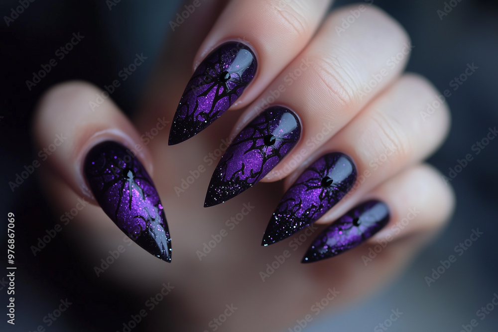 Purple and black Halloween nails design idea Purple and black Halloween nails design idea