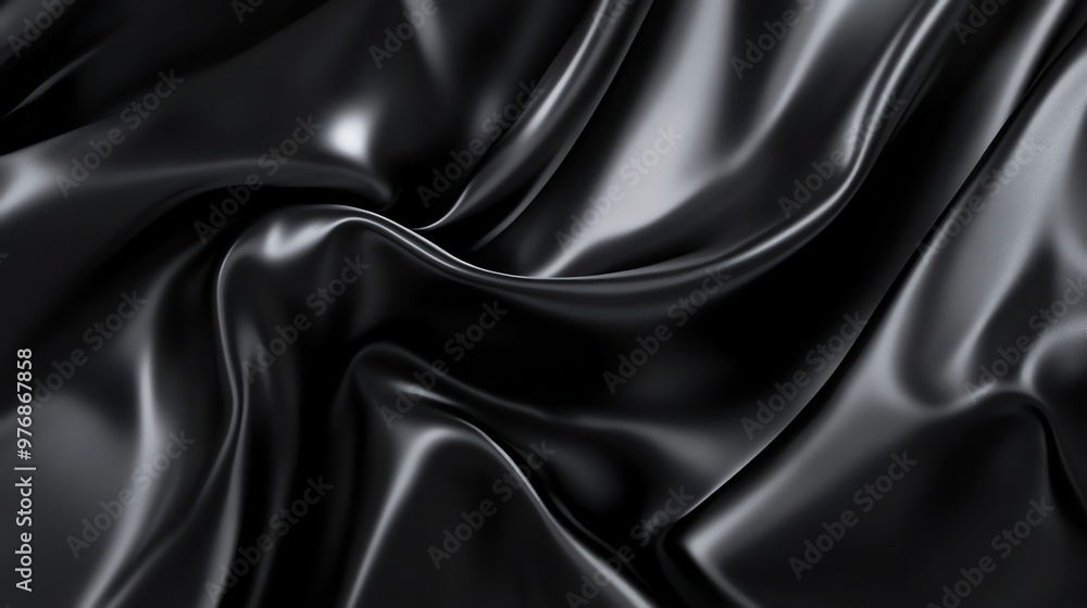 A silky black fabric background with soft folds. A silky black fabric background with soft folds.