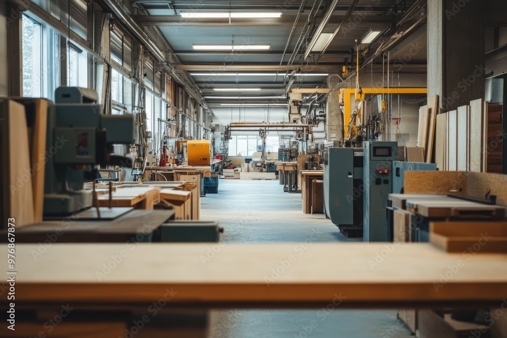 Woodworking machines standing in empty joinery workshop Woodworking machines standing in empty joinery workshop