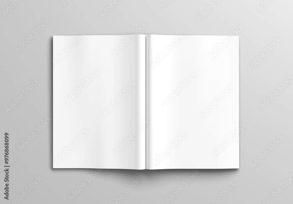 Open magazine mockup isolated on white background. Brochure template on blank. 3D rendering Open magazine mockup isolated on white background. Brochure template on blank. 3D rendering