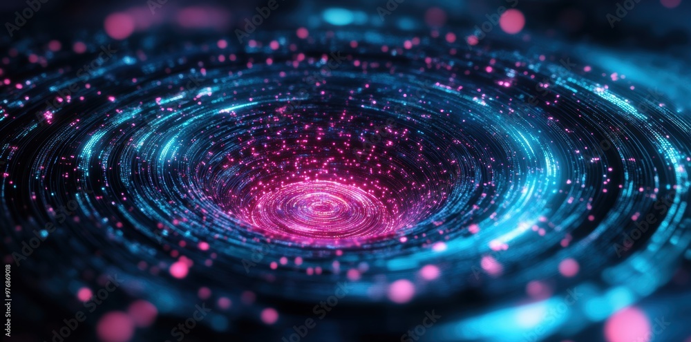 A futuristic machine learning concept showcases 3D data visualizations spiraling around a central AI core A futuristic machine learning concept showcases 3D data visualizations spiraling around a central AI core