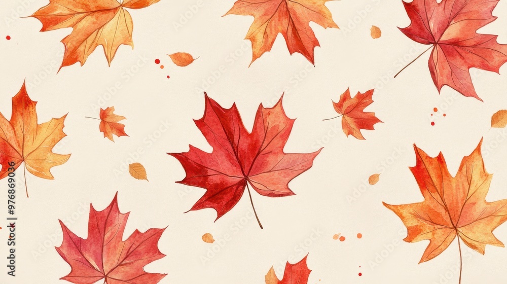 Watercolor collection of autumn maple leaves and red,yellow,Hand drawn nature design elements isolated on white background,Hand paint,Perfect for creating cards, design,copy space. Watercolor collection of autumn maple leaves and red,yellow,Hand drawn nature design elements isolated on white background,Hand paint,Perfect for creating cards, design,copy space.