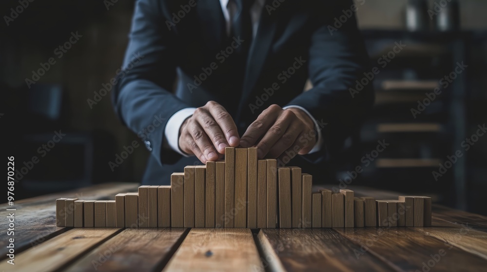 Businessman Building Wooden Blocks Growth Success Strategy Teamwork Businessman Building Wooden Blocks Growth Success Strategy Teamwork