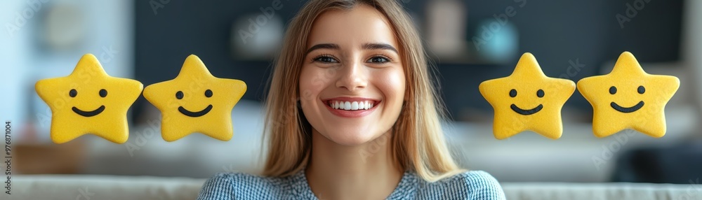 Happy Customer Feedback With Five Stars Rating Happy Customer Feedback With Five Stars Rating