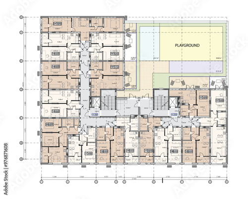 Vector architectural project of a multistory building floor plan