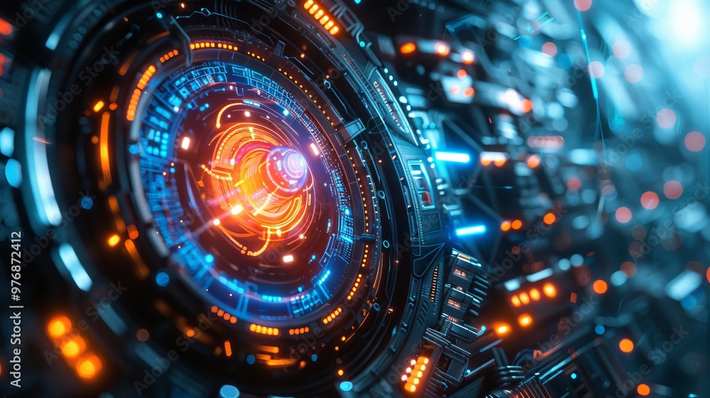 Fototapeta premium Abstract sci-fi background featuring digital holograms and futuristic technology concepts