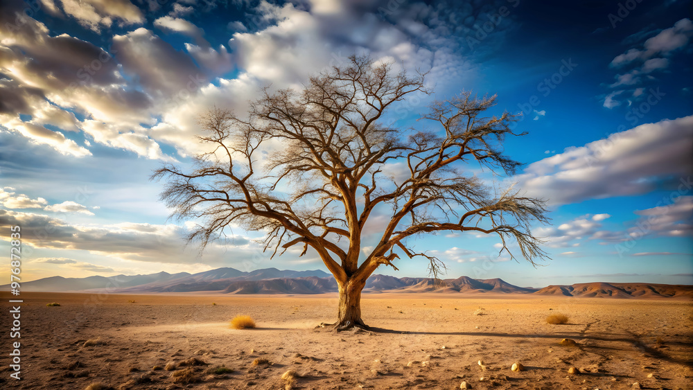 A dried-up, desolate tree stands in the arid desert landscape , barren, arid, dry, desert, dead, tree, landscape, drought, wasteland A dried-up, desolate tree stands in the arid desert landscape , barren, arid, dry, desert, dead, tree, landscape, drought, wasteland