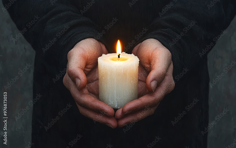 A serene moment captured as hands gently hold a glowing candle, symbolizing hope and warmth in a dark environment. A serene moment captured as hands gently hold a glowing candle, symbolizing hope and warmth in a dark environment.