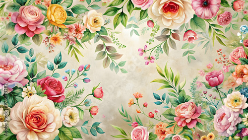 Beautiful floral hand-painted wallpaper background, flowers, nature, decoration, artistic, vibrant, elegant, pattern, bloom