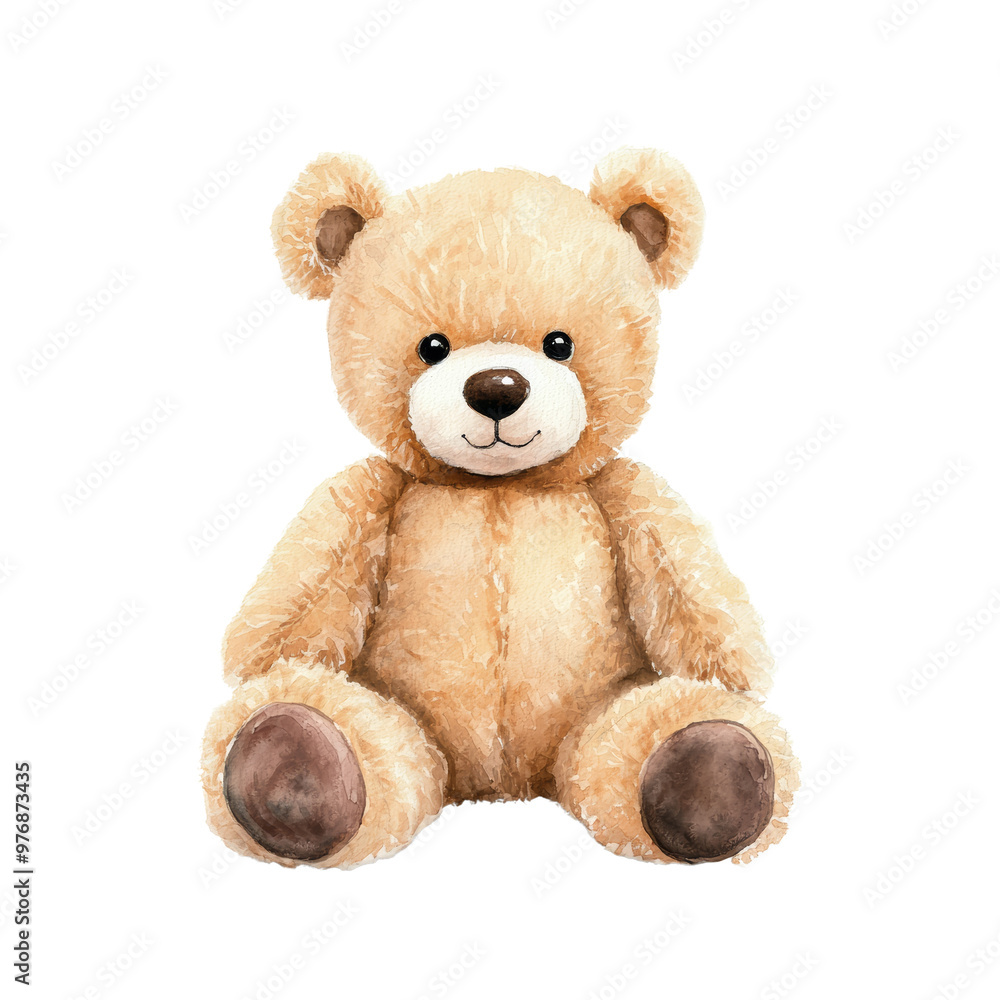 Cute plush teddy bear sitting with a friendly expression Cute plush teddy bear sitting with a friendly expression