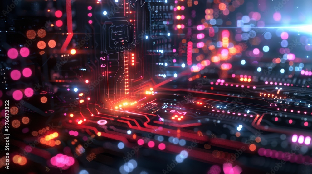 High-tech sci-fi background with glowing neon lights and advanced digital interfaces High-tech sci-fi background with glowing neon lights and advanced digital interfaces