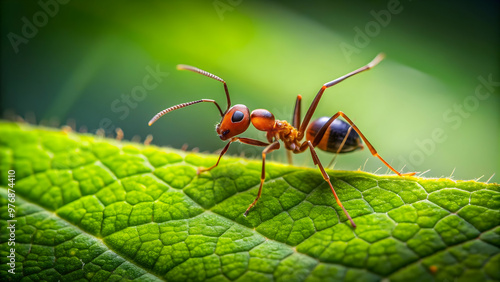 Ant crawling on a vibrant green leaf, insect, small, nature, macro, close-up, wildlife, outdoors, leaf, green, vibrant, garden