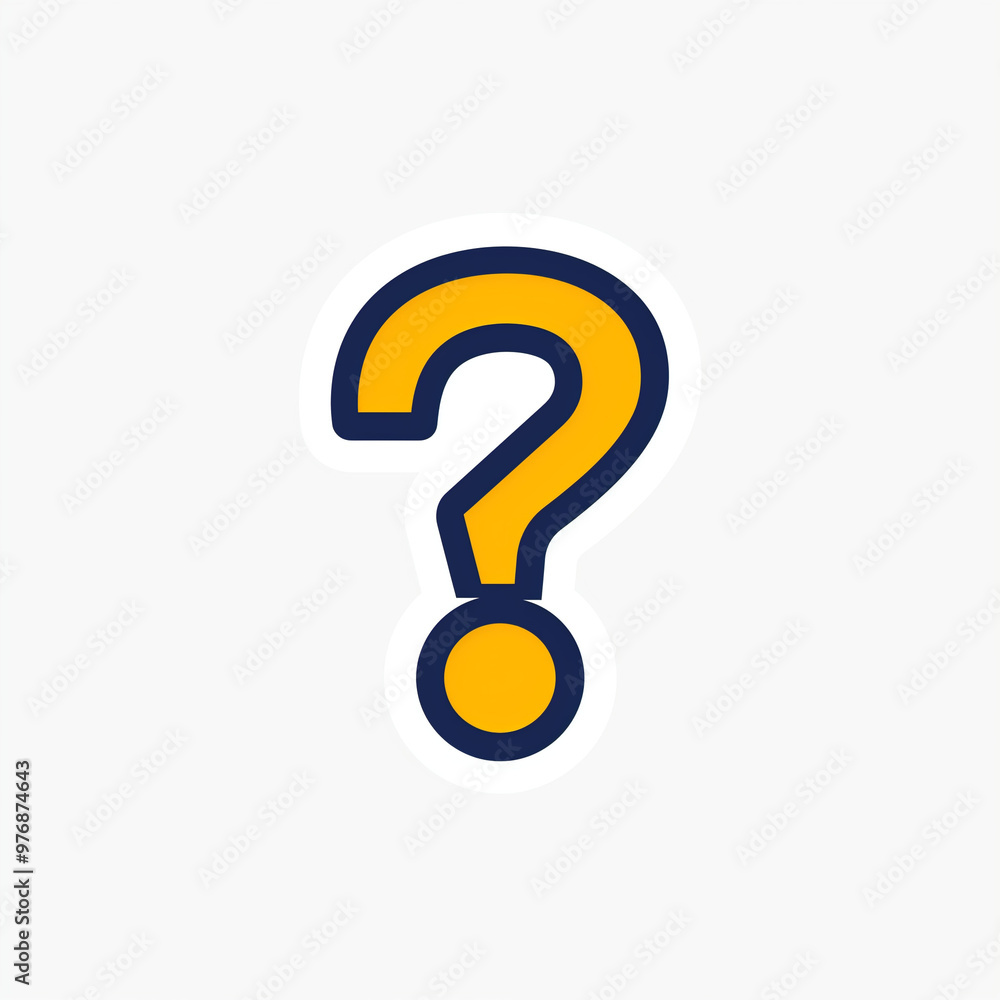 Logo with a yellow question mark and a dark blue text box, white background,
Logo with a yellow question mark and a dark blue text box, white background,