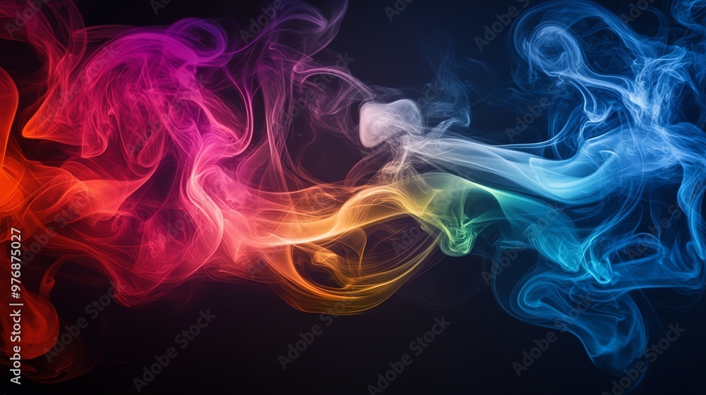 Obraz premium Abstract colorful smoke swirls against a black background.