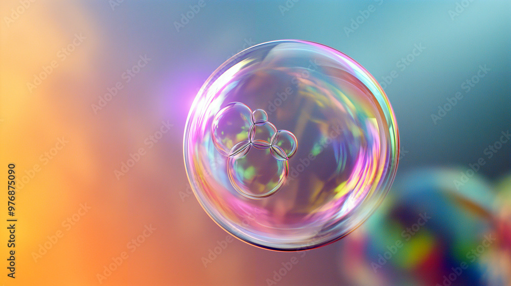 Iridescent Soap Bubble with Soft Pastel Reflection Iridescent Soap Bubble with Soft Pastel Reflection