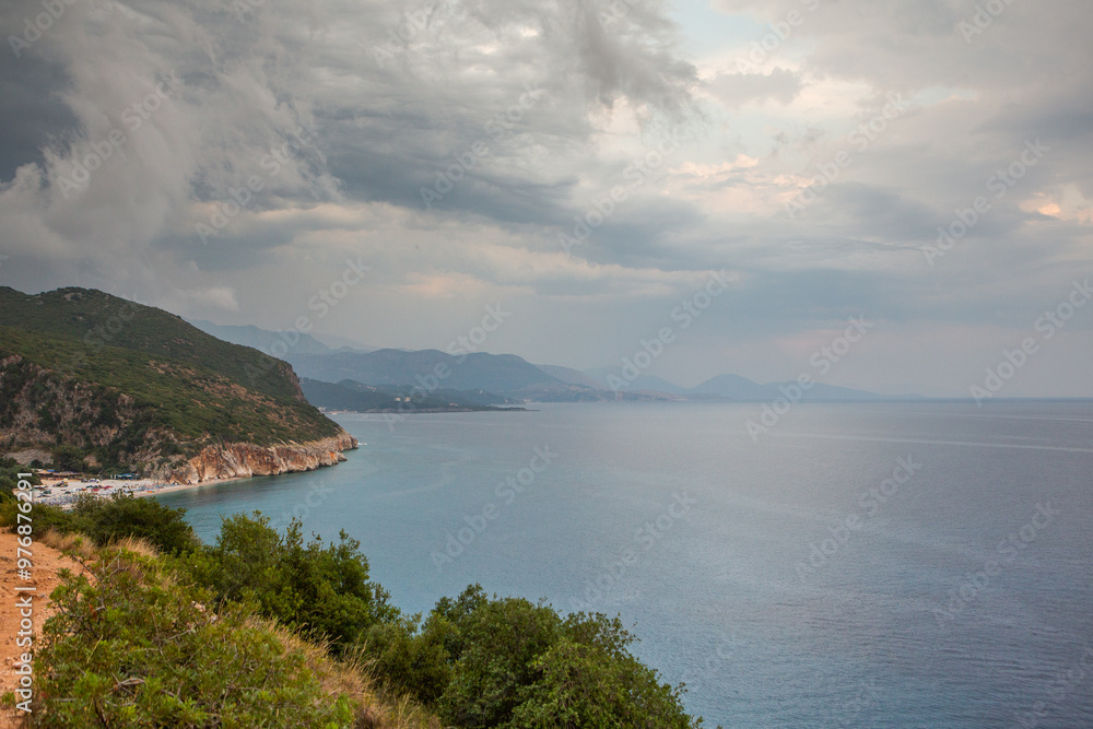 Very beautiful landscape with the Adriatic Sea on the coast of Albania near Gjipe beach. The turquoise sea. Very beautiful landscape with the Adriatic Sea on the coast of Albania near Gjipe beach. The turquoise sea.