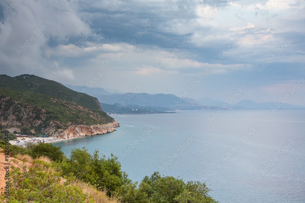 Very beautiful landscape with the Adriatic Sea on the coast of Albania near Gjipe beach. The turquoise sea. Very beautiful landscape with the Adriatic Sea on the coast of Albania near Gjipe beach. The turquoise sea.