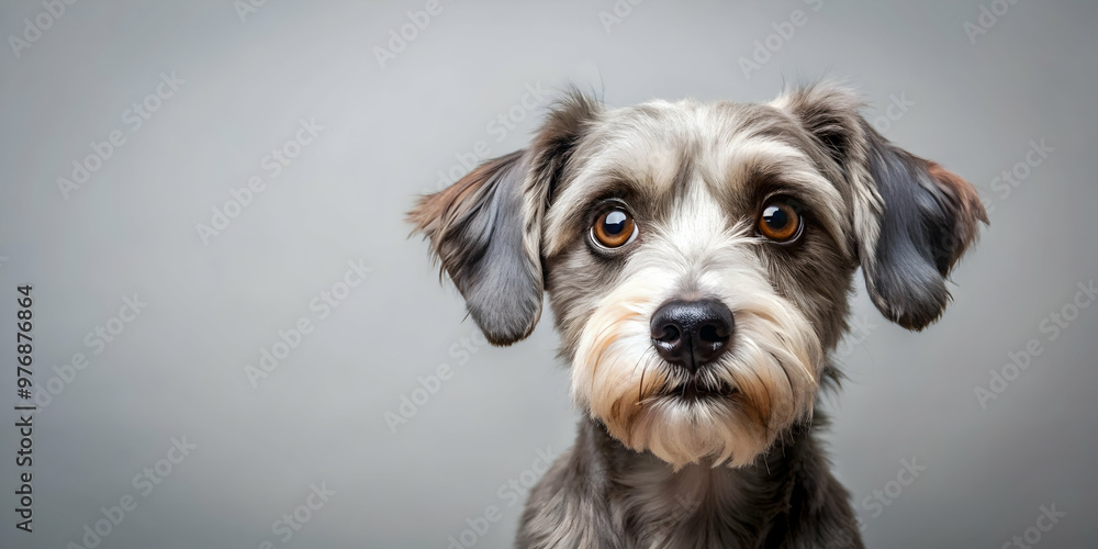Grey cute dog with big eyes, looking adorable on empty background, appearing curious, Grey, cute, dog, big eyes, adorable Grey cute dog with big eyes, looking adorable on empty background, appearing curious, Grey, cute, dog, big eyes, adorable