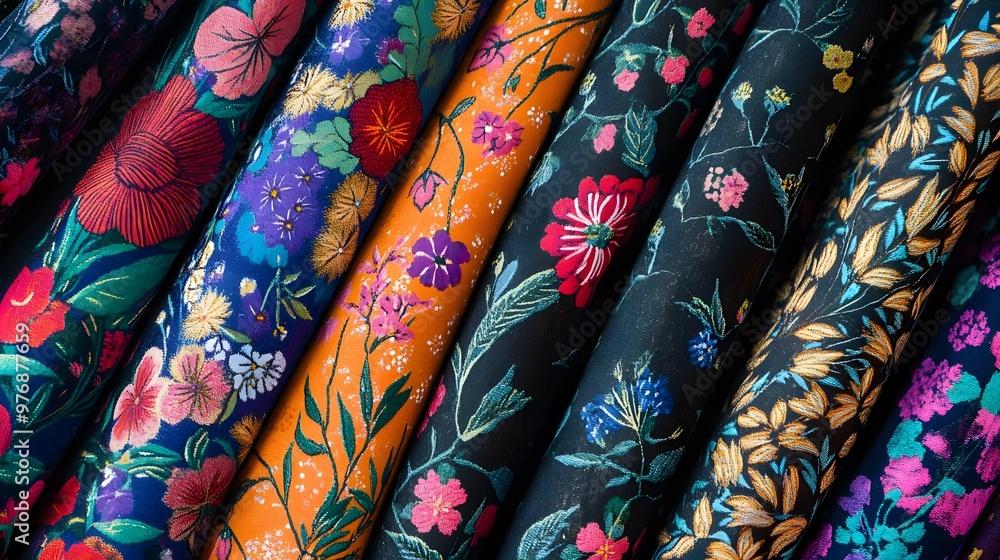Eastern Thai Sin fabric, floral patterns, handwoven fabric, traditional textile art, vibrant color palette, hype real, high quality, sharp images, graphic illustration Eastern Thai Sin fabric, floral patterns, handwoven fabric, traditional textile art, vibrant color palette, hype real, high quality, sharp images, graphic illustration