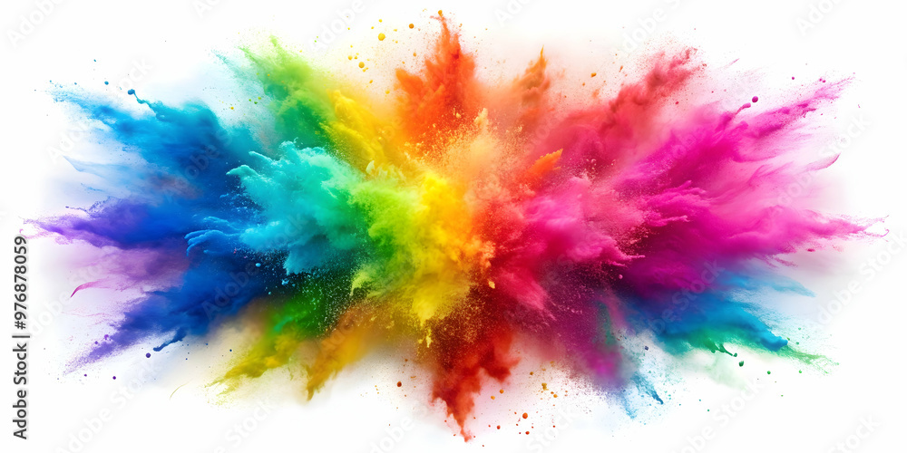 Explosion of colored powder on white background, abstract, vibrant, colorful, explosion, powder, celebration, party, festive Explosion of colored powder on white background, abstract, vibrant, colorful, explosion, powder, celebration, party, festive