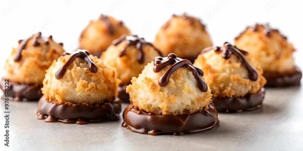 Chewy coconut macaroons, some dipped in chocolate , coconut, macaroons, chewy, sweet, dessert, snack, coconut flakes Chewy coconut macaroons, some dipped in chocolate , coconut, macaroons, chewy, sweet, dessert, snack, coconut flakes