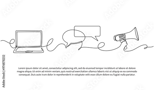 Continuous one line design of digital information technology. Minimalist style vector illustration on white background.
