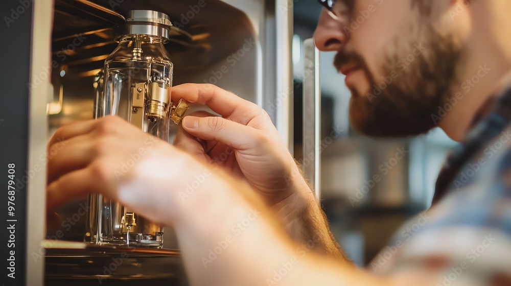 Obraz premium A man is working on a machine.