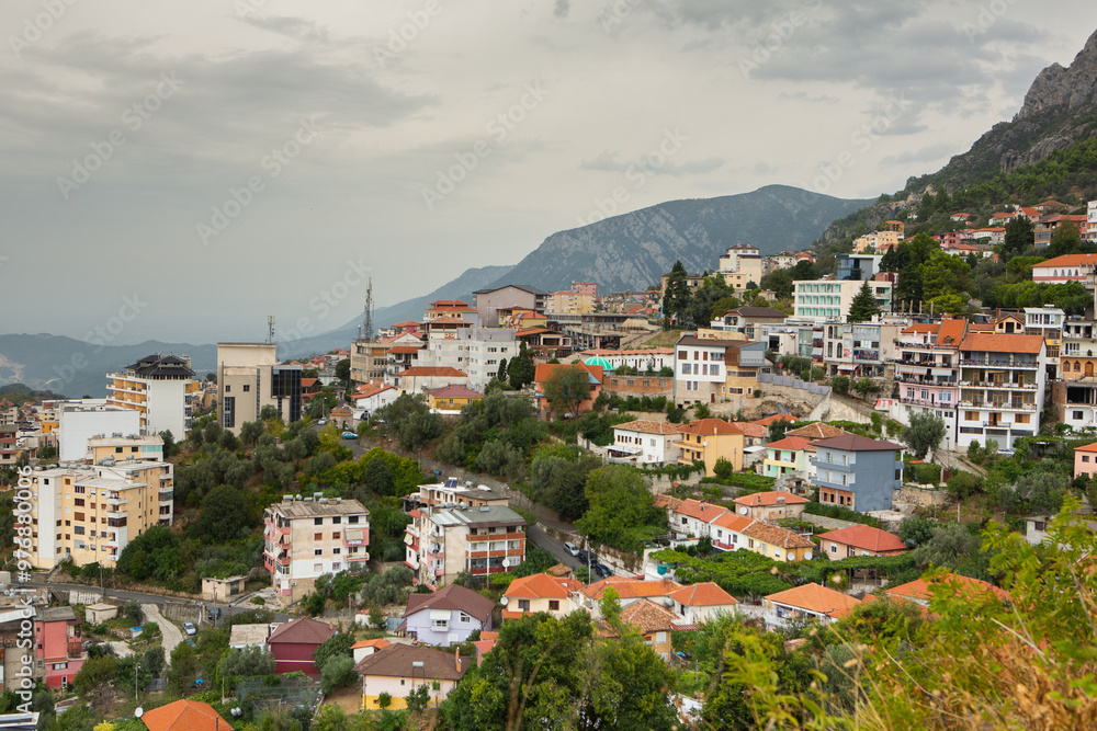 The historical center of the medieval town of Kruje in Albania. Beautiful outdoor scene of Albania, Europe. Traveling The historical center of the medieval town of Kruje in Albania. Beautiful outdoor scene of Albania, Europe. Traveling