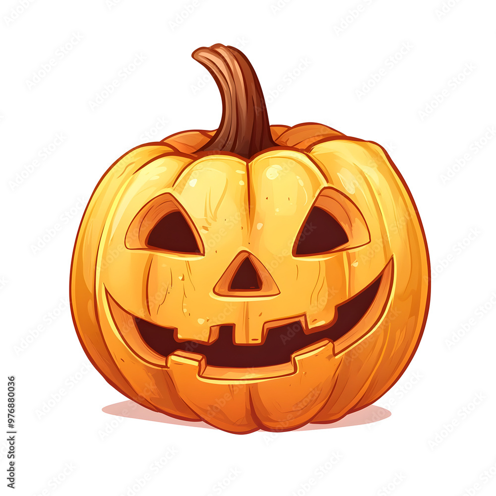 Adorable Carved Halloween Pumpkin with Smiling Face in Cartoon Style on White Background Adorable Carved Halloween Pumpkin with Smiling Face in Cartoon Style on White Background
