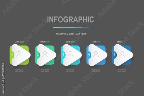 infographic elements template, business concept with 5 steps, white triangle shapes design for workflow layout, diagram, annual report, web design.Creative banner, label vector photo