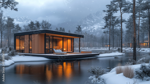 a modern luxury chalet for millionaires winter holidays in a forest